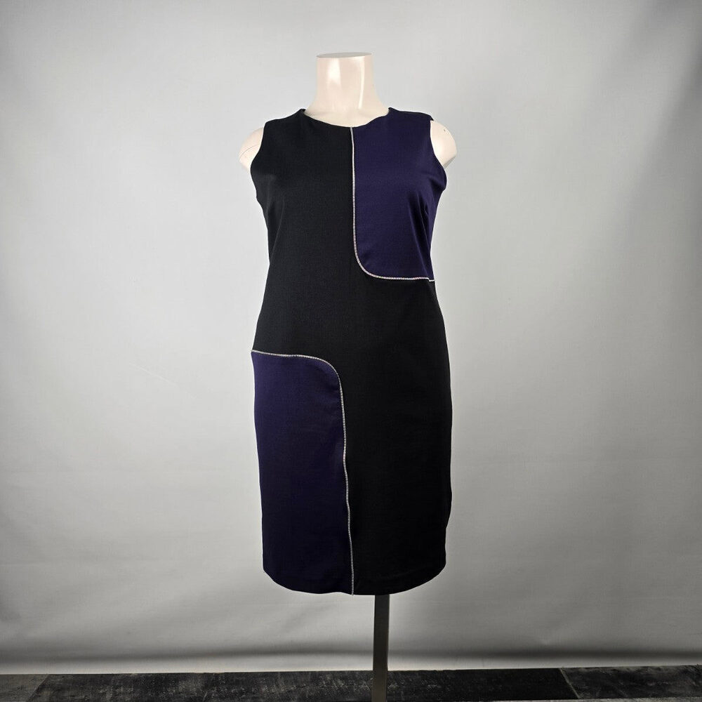 Lennie for Nina Leonard Blue & Black Sheath Dress Size 2XL